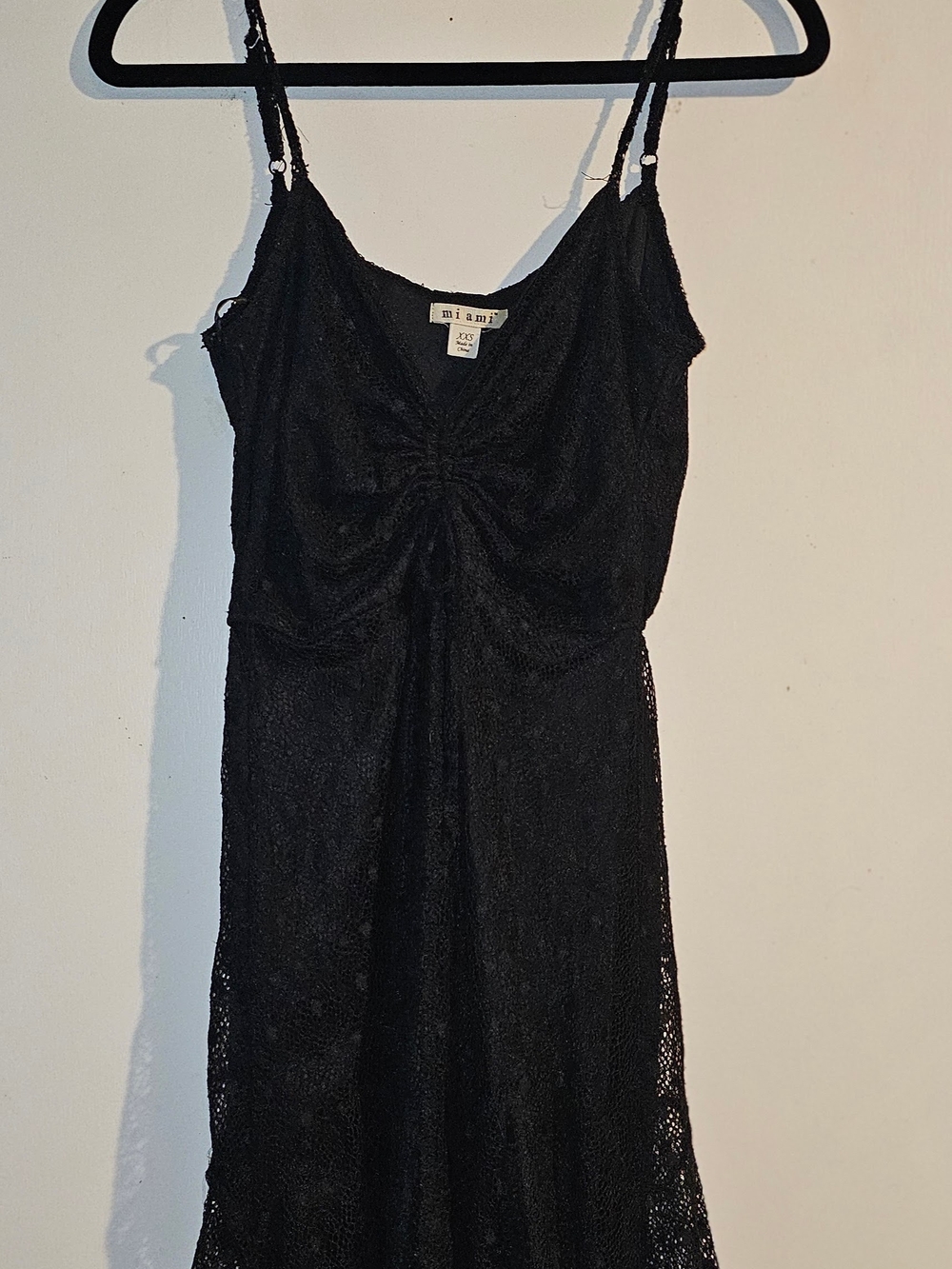 miami Black Lace Midi Dress with Spaghetti Straps